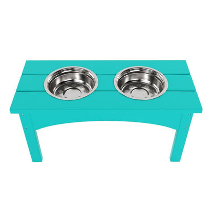 Double Elevated Feeder Wooden Large Dog Food Dinner pet Stand Cat Feeder Stand with 2 Stainless Steel Small Bowls & Wooden Stand Made by Handmade (Turquoise)
