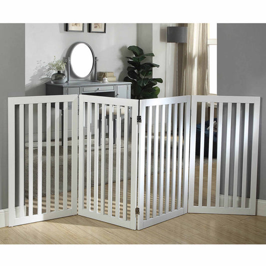Modern Freestanding Foldable Pet Gate | Kids  &  Pets Safety Gate Partition | with a Pair of Support Feet Indoor Foldable Dog Fence for Stairs, Hallways or Doorways (4 Panel) (3 feet)