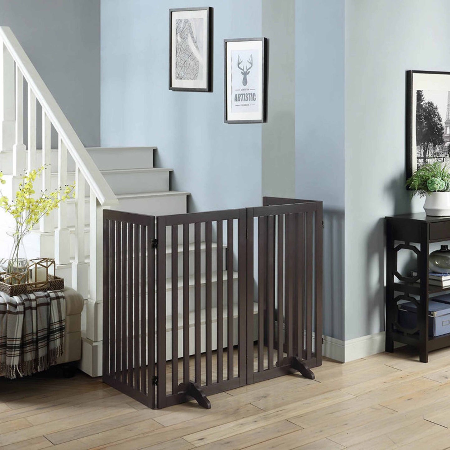 Modern Freestanding Foldable Pet Gate | Kids  &  Pets Safety Gate Partition | with a Pair of Support Feet Indoor Foldable Dog Fence for Stairs, Hallways or Doorways (4 Panel) (3 feet)