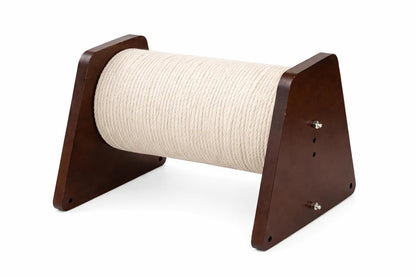 Cat Scratch Roller with Wooden Stand, Sisal Rope Scratching Post, Dark Walnut Brown, Floor Standing