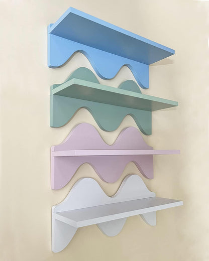 Decorative Wave Wall Shelf, Light Blue Wood, Nautical Beach Theme, Single Tier Floating Display