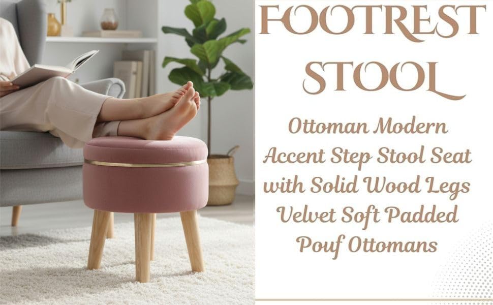 Ottoman Stool for Living Room Foot Rest | Velvet Small Ottoman Foot Stool | Solid Wood Legs | Footstool Puffy for Home, Bedroom & Makeup Table | 30 x 30 cm (12 x 12 Inch) | Gajri