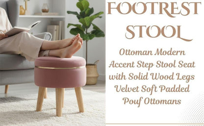 Ottoman Stool for Living Room Foot Rest | Velvet Small Ottoman Foot Stool | Solid Wood Legs | Footstool Puffy for Home, Bedroom & Makeup Table | 30 x 30 cm (12 x 12 Inch) | Gajri