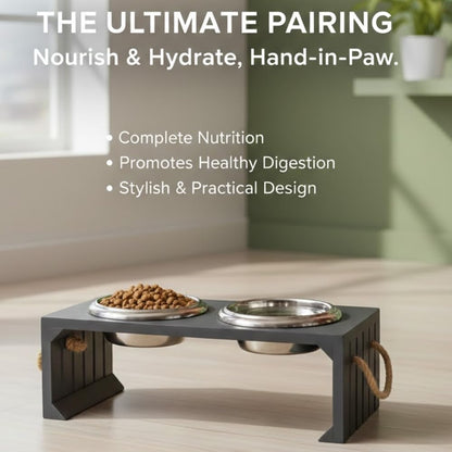 Pet Diner Stainless Steel Pet Bowl Combo with Elevated Wooden Base | Double Feeding Bowl Combo for Providing Food and Water to Beloved Dog, Puppies & Cats (Elevated Wooden Diner of 950ml)