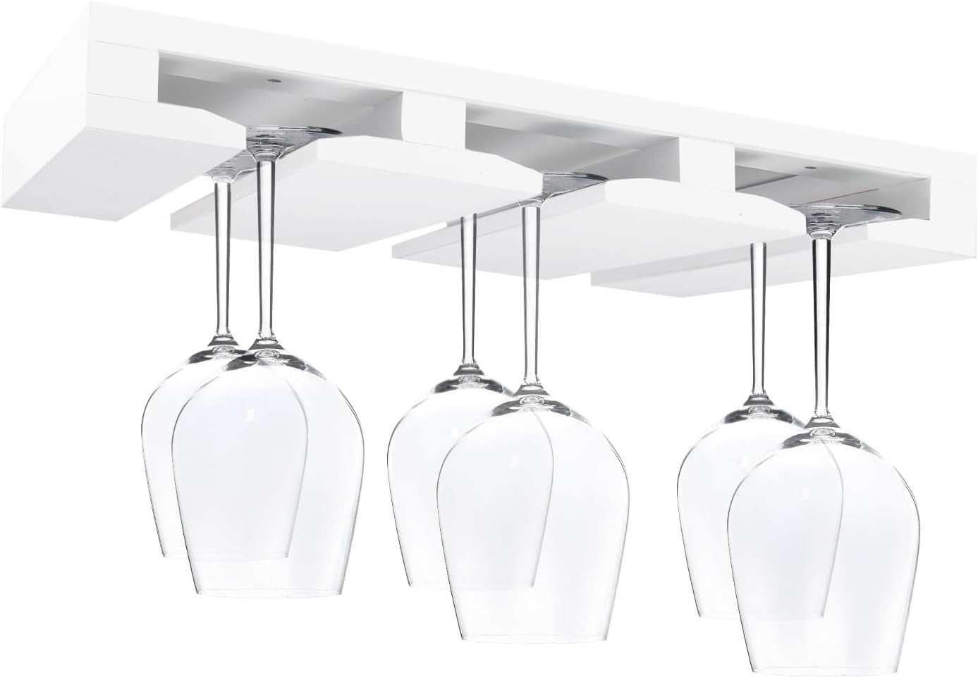 Wooden Wine Glass Rack, Under Cabinet Mounted Wine Glass Rack, Inverted Cup Holder, Stemware Hanging Holder, Wine Cup Organizer Storage Drying Hanging Rack (White)