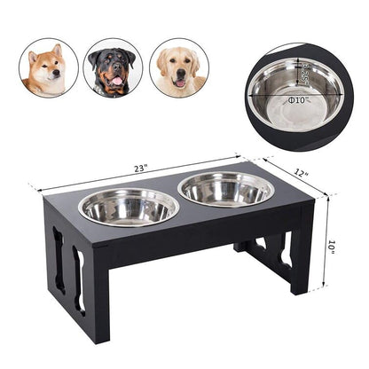 Wooden Large Dog pet Stand Modern & Elegant Wood Elevated Dog Bowls/Cat Bowls. Our Durable & Beautiful Raised Pet Feeder Bowl Stand Perfect for Smaller Pets (Black)
