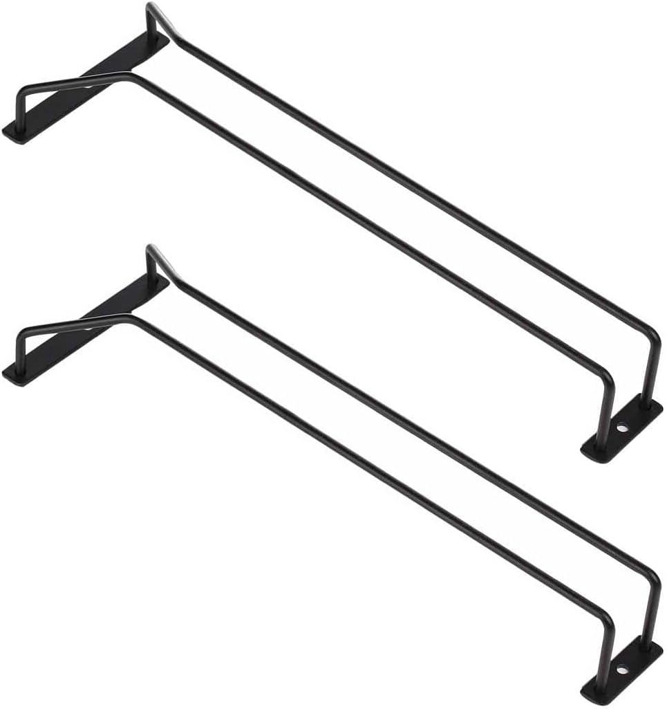 Modern Wine Glass Rack Under Cabinet Black, Metal Wine Glass Holder, Stemware Rack Under Shelf, Wine Glasses Storage Hanger, 35.5cm (Set of 2) (2)