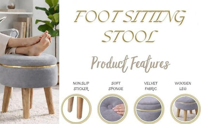 Ottoman Stool for Living Room Foot Rest | Velvet Small Ottoman Foot Stool | Solid Wood Legs | Footstool Puffy for Home, Bedroom & Makeup Table | 30 x 30 cm (12 x 12 Inch) | Yellow