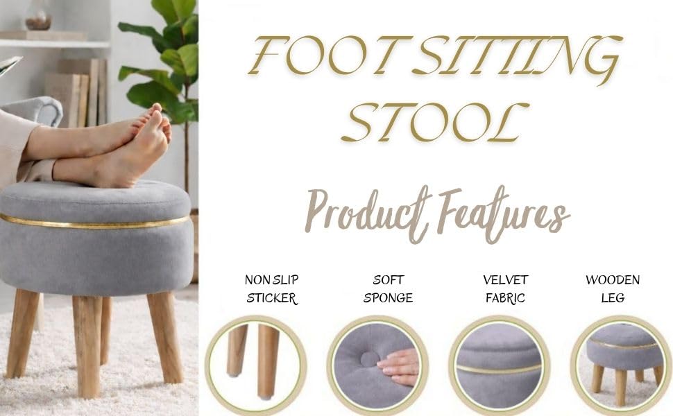 Ottoman Stool for Living Room Foot Rest | Velvet Small Ottoman Foot Stool | Solid Wood Legs | Footstool Puffy for Home, Bedroom & Makeup Table | 30 x 30 cm (12 x 12 Inch) | Royal Blue