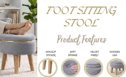 Ottoman Stool for Living Room Foot Rest | Velvet Small Ottoman Foot Stool | Solid Wood Legs | Footstool Puffy for Home, Bedroom & Makeup Table | 30 x 30 cm (12 x 12 Inch) | Royal Blue