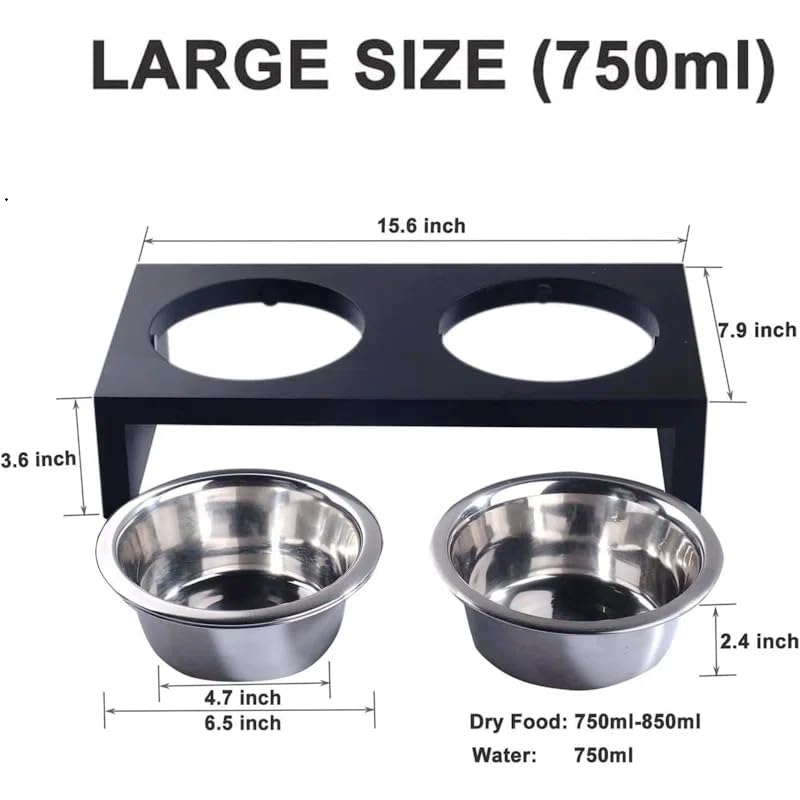 Elevated Dog Bowl Stand with Stainless Steel Bowls, Wooden Top, for Small and Medium Dogs, Anti-Slip Modern Pet Feeding Station