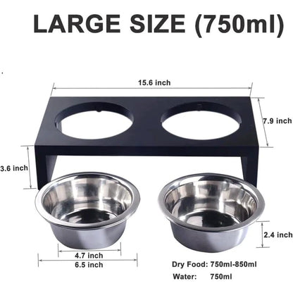 Elevated Dog Bowl Stand with Stainless Steel Bowls, Wooden Top, for Small and Medium Dogs, Anti-Slip Modern Pet Feeding Station