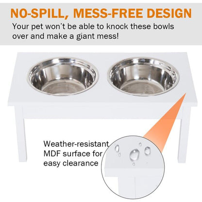 Elevated Pet Feeder Dog Food Water Bowls|Dog Bowl Stand|Double-Sided Stainless Steel Kitchen Dining Table With 2 Bowl (White),?48 cm,H_25 cm,W_30 cm