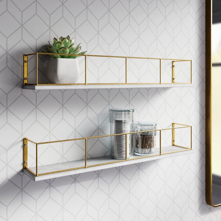 Floating Wall Shelf: Modern and Versatile Storage Solution Bathroon Rack Adjustable Wall Shelf: Customize Your Storage Space (Golden White) Visit the BELIEF WOOD Store