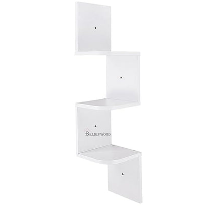Modern Wall Corner Zig Zag Wall Shelf Corner Hanging Shelf for Living Room Stylish Floating Home Wall Decor Storage Rack Shelve for Home & Offices (Small, White)