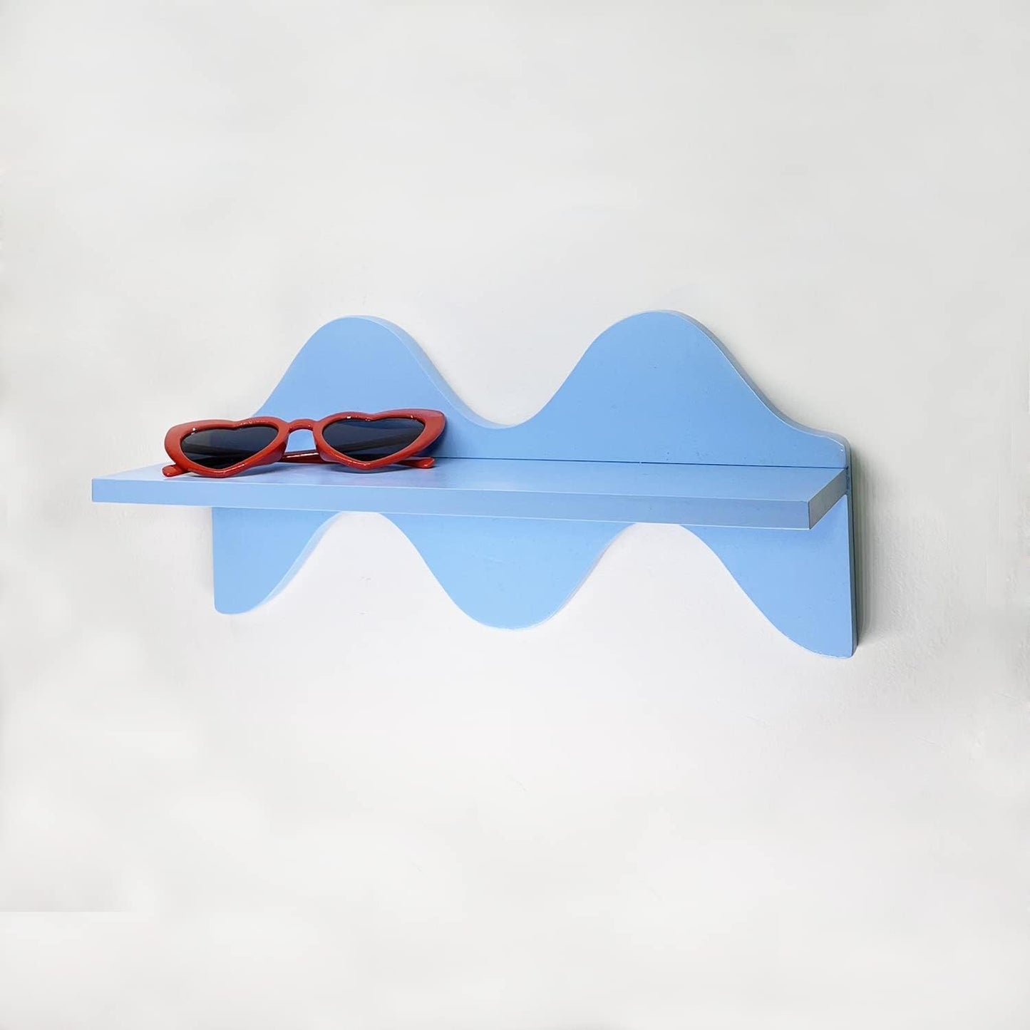 Decorative Wave Wall Shelf, Light Blue Wood, Nautical Beach Theme, Single Tier Floating Display