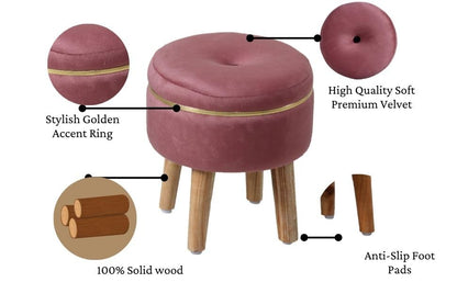 Ottoman Stool for Living Room Foot Rest | Velvet Small Ottoman Foot Stool | Solid Wood Legs | Footstool Puffy for Home, Bedroom & Makeup Table | 30 x 30 cm (12 x 12 Inch) | Gajri