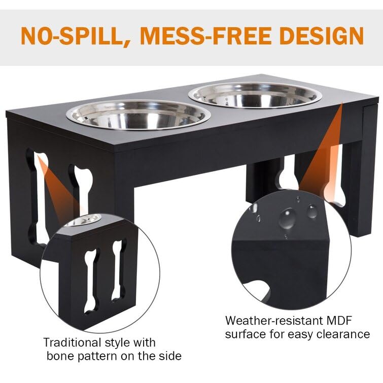 Wooden Large Dog pet Stand Modern & Elegant Wood Elevated Dog Bowls/Cat Bowls. Our Durable & Beautiful Raised Pet Feeder Bowl Stand Perfect for Smaller Pets (Black)