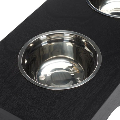 Elevated Dog Bowl Stand, Wooden Feeding Table, Black, with 2 Stainless Steel Bowls, Raised Pet Feeder for Small Medium Dogs