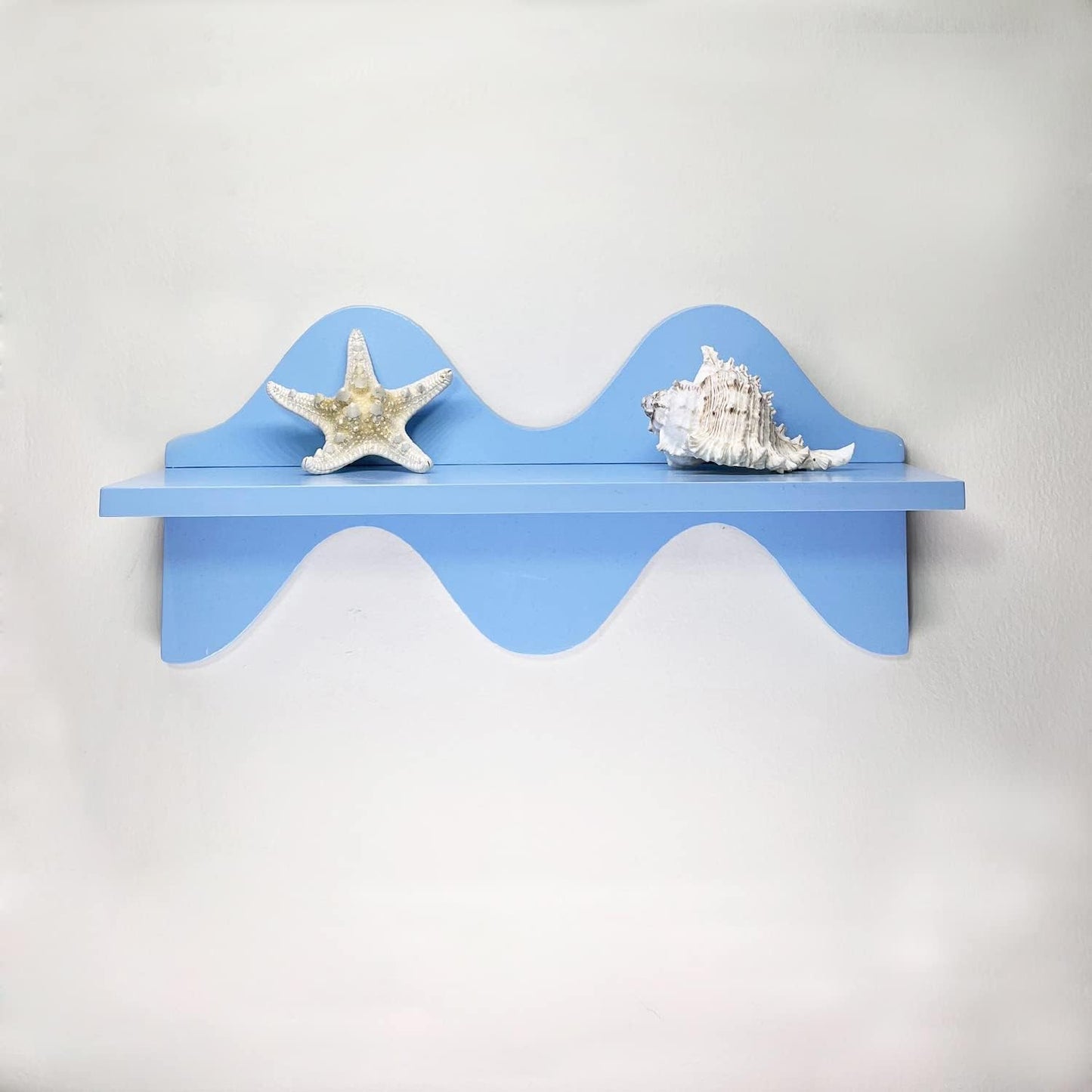 Decorative Wave Wall Shelf, Light Blue Wood, Nautical Beach Theme, Single Tier Floating Display