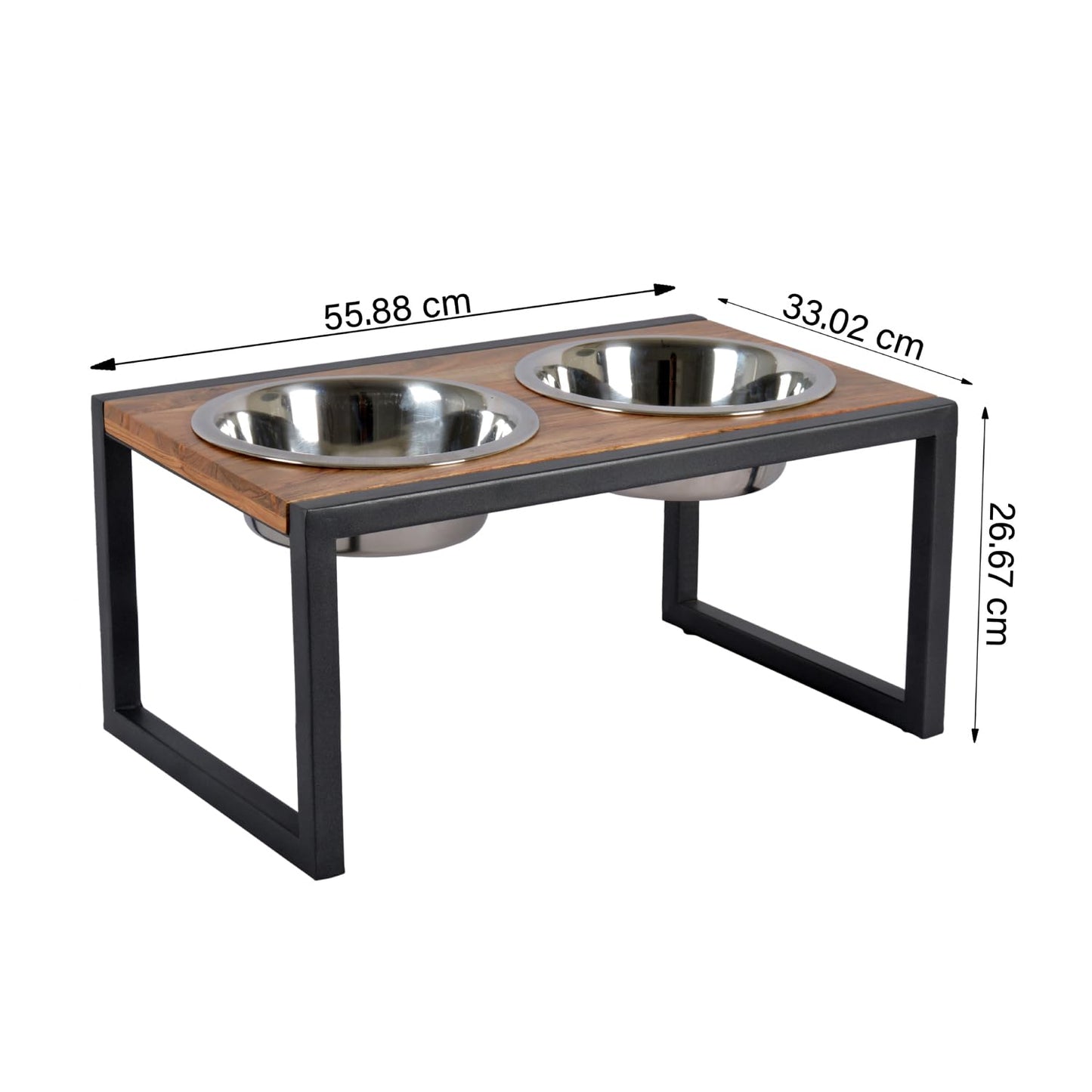 Joy Pet Feeder, Natural Acacia Wood Feeders Stand, Elevated Dog Bowls 2500 ml, Food Water Diner, Durable Double Bowl Feeding Stands for Dogs - Large (55x33x27cm)