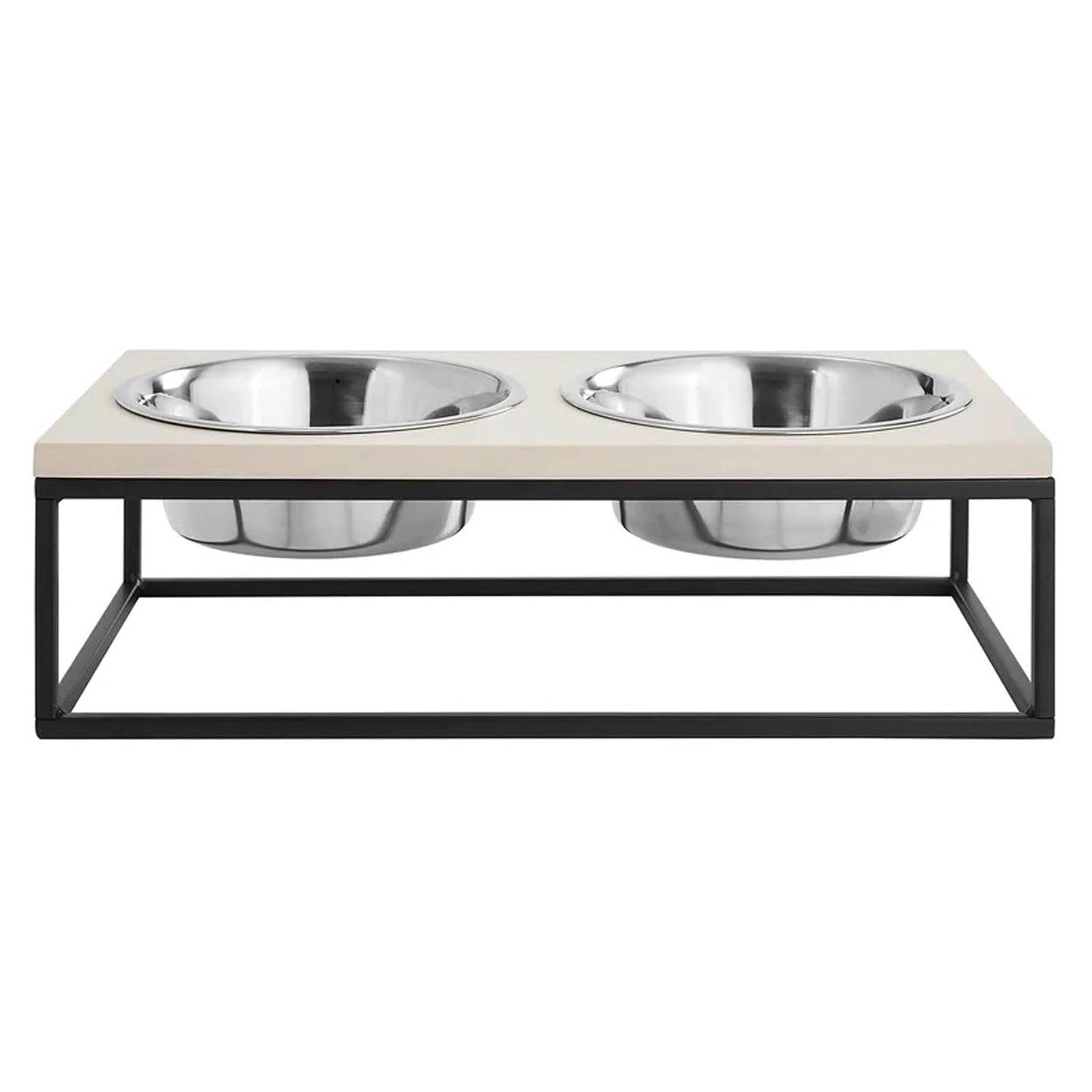 Elevated Dog Bowl Stand with Wooden Top, Metal Frame, 2 Stainless Steel Bowls, Modern Raised Feeder for Small & Medium Dogs