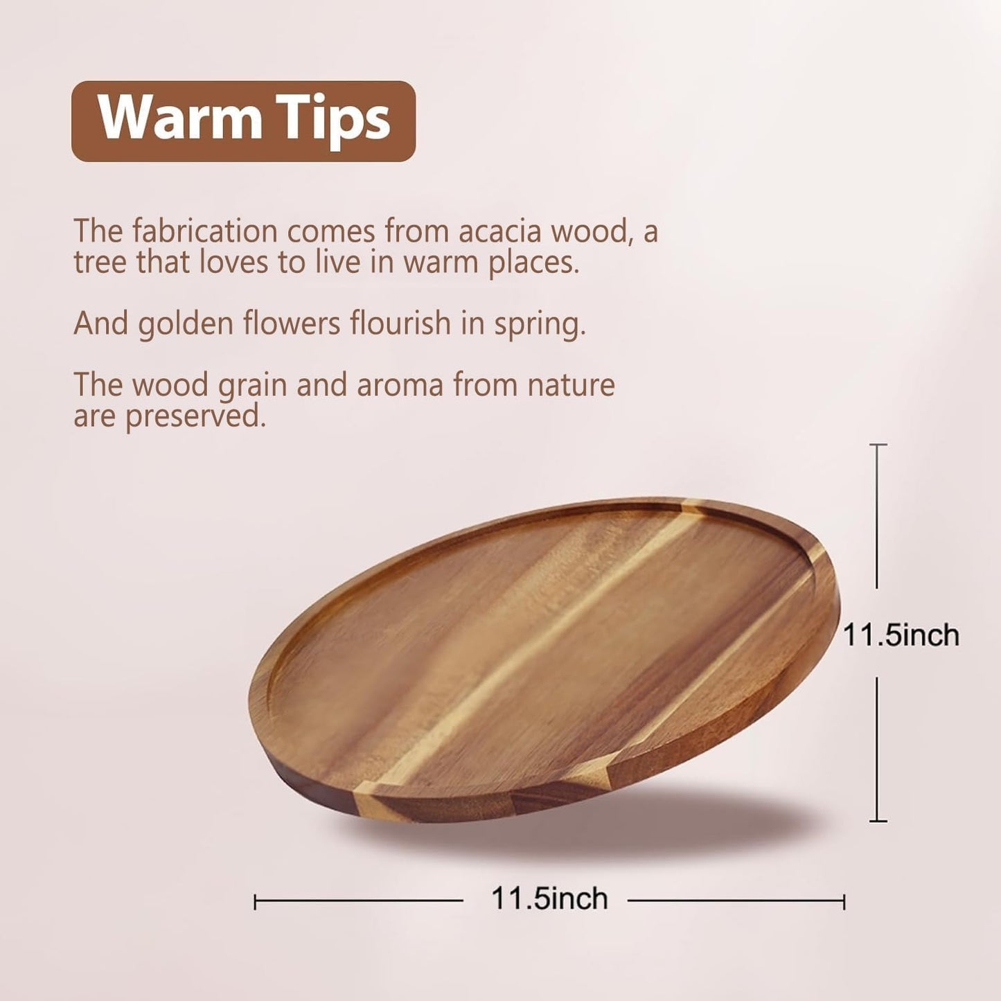 Round Wood Tray Made of Acacia Wood,Decorative Tray for Kitchen Dining Room Table Wood Tray for Home Decor Coffee Table and Home Decor