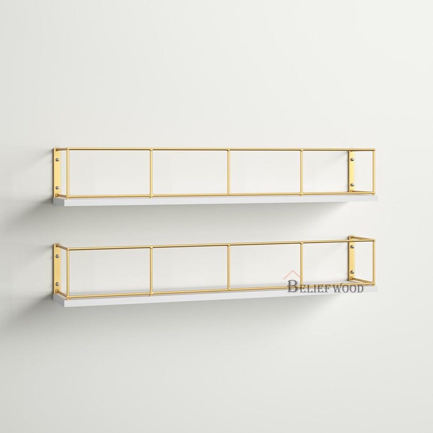 Floating Wall Shelf: Modern and Versatile Storage Solution Bathroon Rack Adjustable Wall Shelf: Customize Your Storage Space (Golden White) Visit the BELIEF WOOD Store