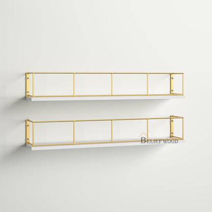 Floating Wall Shelf: Modern and Versatile Storage Solution Bathroon Rack Adjustable Wall Shelf: Customize Your Storage Space (Golden White) Visit the BELIEF WOOD Store
