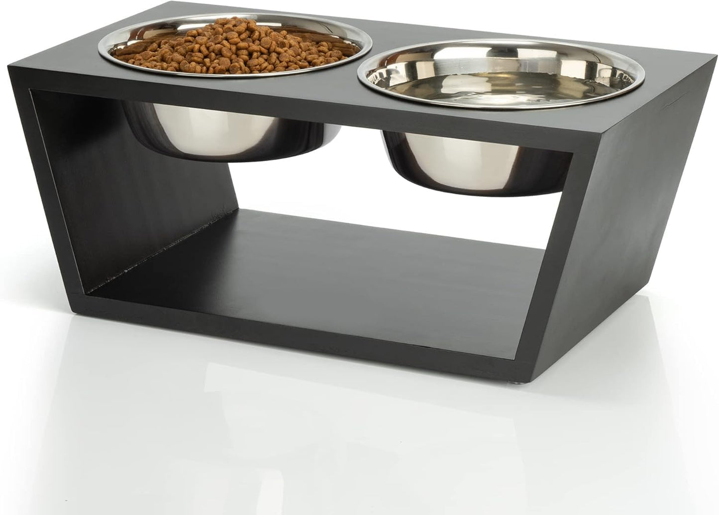 Elevated Dog Bowl Stand with Stainless Steel Bowls, 17.8 cm Height, Double Bowl Feeder, Black (Black)