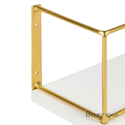Floating Wall Shelf: Modern and Versatile Storage Solution Bathroon Rack Adjustable Wall Shelf: Customize Your Storage Space (Golden White) Visit the BELIEF WOOD Store