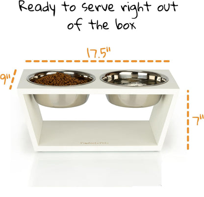 Elevated Dog Bowl Stand with Stainless Steel Bowls, 17.8 cm Height, Double Bowl Feeder, Black (White)