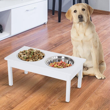 Elevated Pet Feeder Dog Food Water Bowls|Dog Bowl Stand|Double-Sided Stainless Steel Kitchen Dining Table With 2 Bowl (White),?48 cm,H_25 cm,W_30 cm