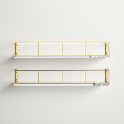Floating Wall Shelf: Modern and Versatile Storage Solution Bathroon Rack Adjustable Wall Shelf: Customize Your Storage Space (Golden White) Visit the BELIEF WOOD Store