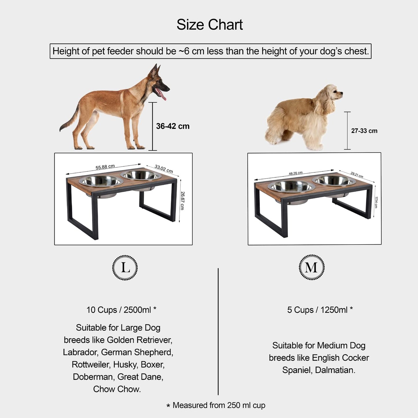 Joy Pet Feeder, Natural Acacia Wood Feeders Stand, Elevated Dog Bowls 2500 ml, Food Water Diner, Durable Double Bowl Feeding Stands for Dogs - Large (55x33x27cm)