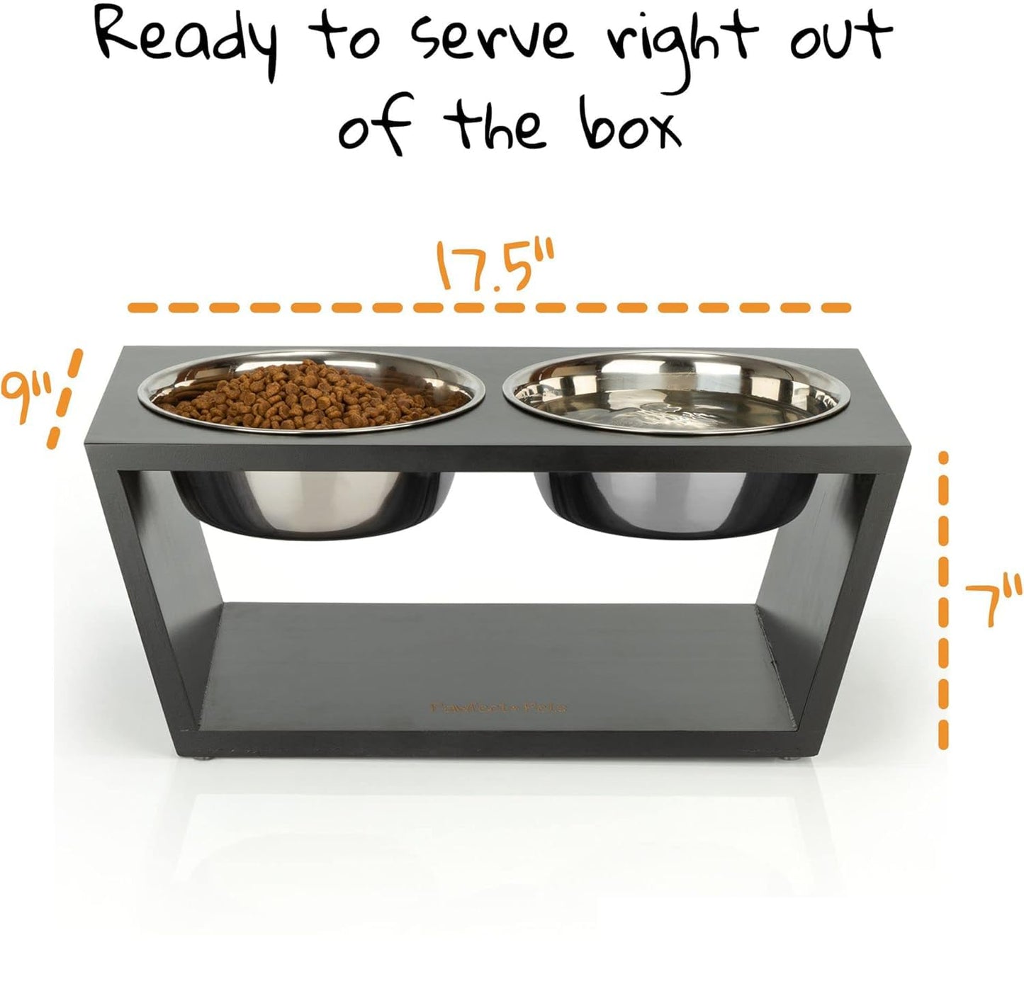 Elevated Dog Bowl Stand with Stainless Steel Bowls, 17.8 cm Height, Double Bowl Feeder, Black (Black)