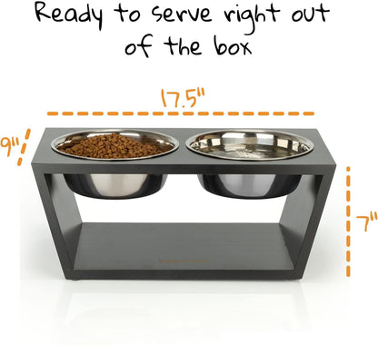 Elevated Dog Bowl Stand with Stainless Steel Bowls, 17.8 cm Height, Double Bowl Feeder, Black (Black)