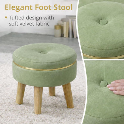 Ottoman Stool for Living Room Foot Rest | Velvet Small Ottoman Foot Stool | Solid Wood Legs | Footstool Puffy for Home, Bedroom & Makeup Table | 30 x 30 cm (12 x 12 Inch) | Light Green