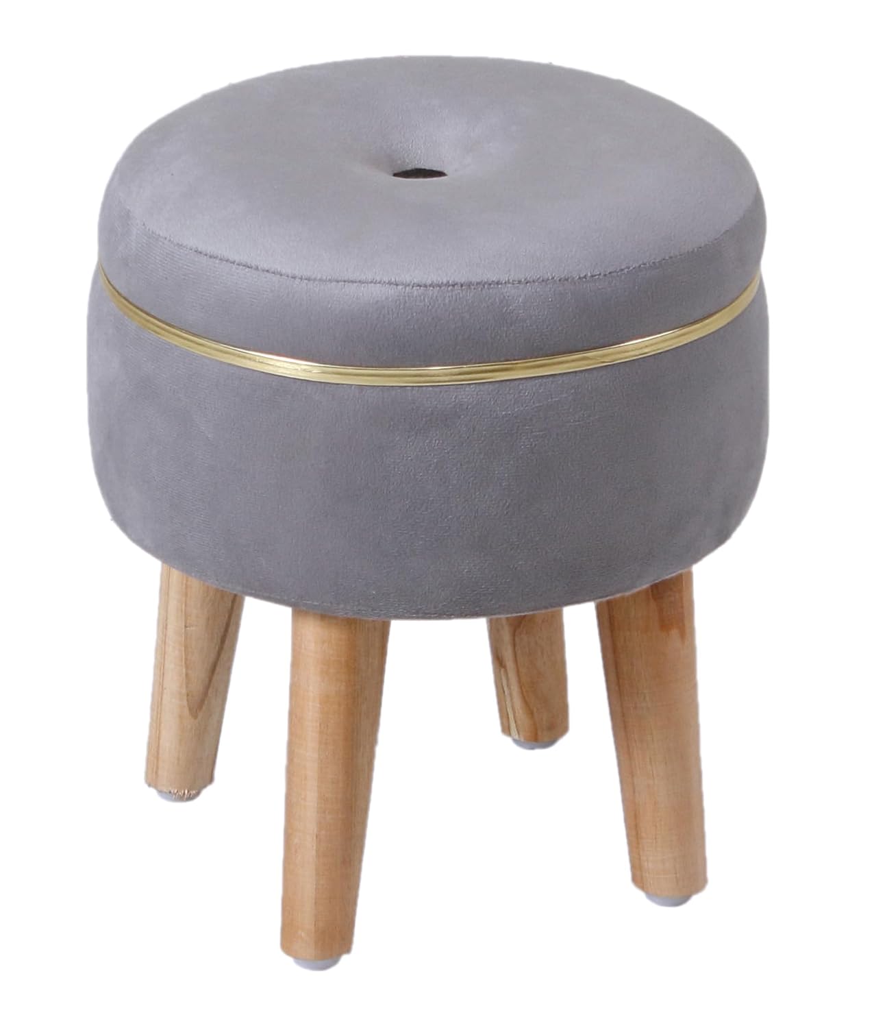 Ottoman Stool for Living Room Foot Rest | Velvet Small Ottoman Foot Stool | Solid Wood Legs | Footstool Puffy for Home, Bedroom & Makeup Table | 30 x 30 cm (12 x 12 Inch) | Grey