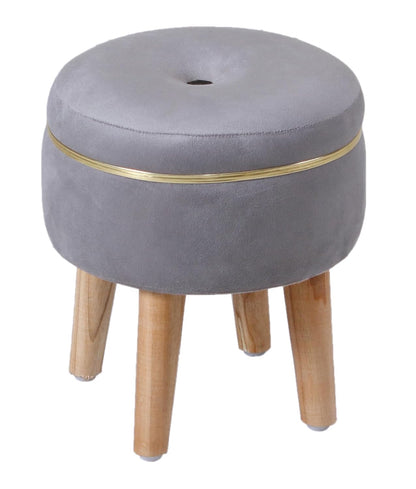 Ottoman Stool for Living Room Foot Rest | Velvet Small Ottoman Foot Stool | Solid Wood Legs | Footstool Puffy for Home, Bedroom & Makeup Table | 30 x 30 cm (12 x 12 Inch) | Grey