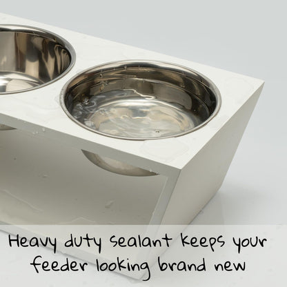 Elevated Dog Bowl Stand with Stainless Steel Bowls, 17.8 cm Height, Double Bowl Feeder, Black (White)