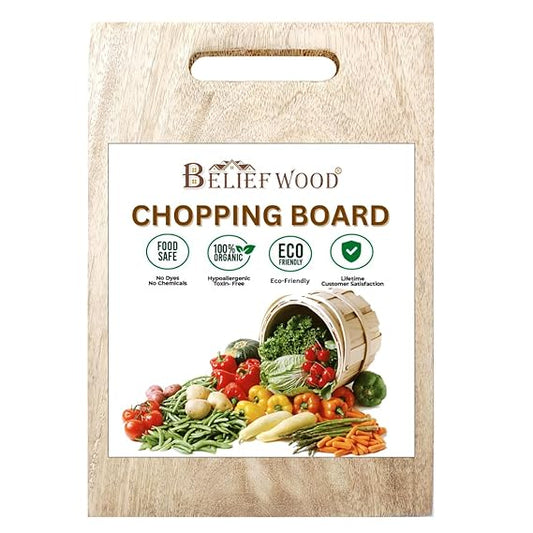 Belief Wood Anti-Bacterial Single Solid Block Mango Wood Chopping Board/Wood Cutting Board Multi-Purpose & Perfect Kitchen Gift for Home Cooks (12x8 Inches, Medium)