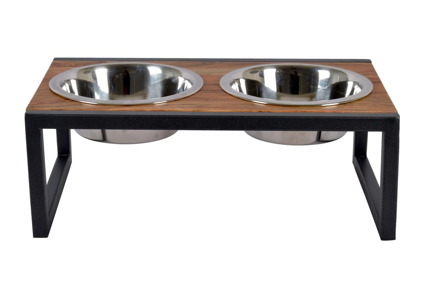 Joy Pet Feeder, Natural Acacia Wood Feeders Stand, Elevated Dog Bowls 2500 ml, Food Water Diner, Durable Double Bowl Feeding Stands for Dogs - Large (55x33x27cm)