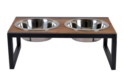 Joy Pet Feeder, Natural Acacia Wood Feeders Stand, Elevated Dog Bowls 2500 ml, Food Water Diner, Durable Double Bowl Feeding Stands for Dogs - Large (55x33x27cm)