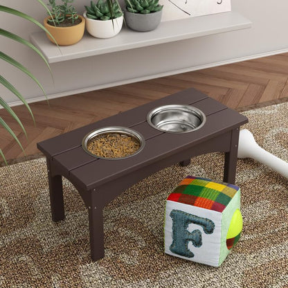 Double Elevated Feeder Wooden Large Dog Food Dinner pet Stand Cat Feeder Stand with 2 Stainless Steel Small Bowls & Wooden Stand Made by Handmade (Brown)
