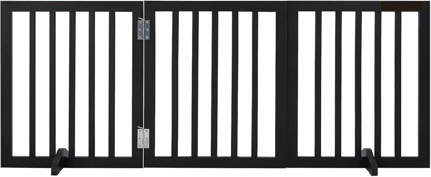 Freestanding Dog Gate | Foldable Wooden Pet Safety Gate for Dogs & Kids | Indoor Barrier with Support Feet for Stairs, Doorways, Hallways & Kitchens - 24" (Brown, 3 Panel)