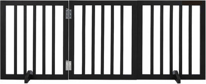 Freestanding Dog Gate | Foldable Wooden Pet Safety Gate for Dogs & Kids | Indoor Barrier with Support Feet for Stairs, Doorways, Hallways & Kitchens - 24" (Brown, 3 Panel)