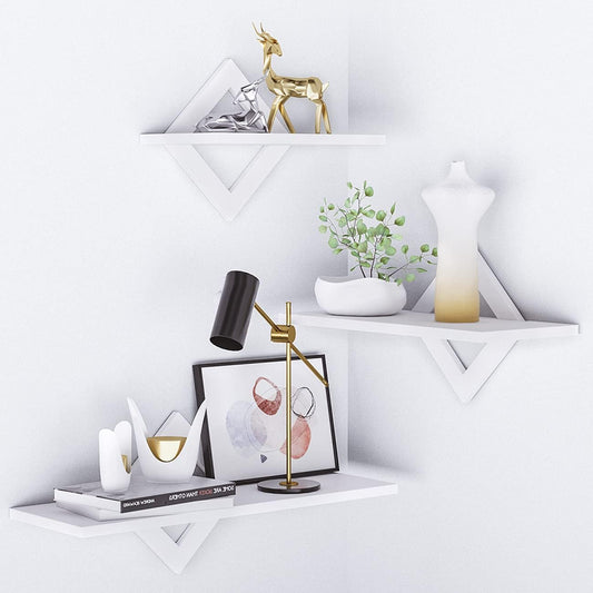 White Floating Shelf, 3 Sets of White Wall-Mounted Shelves, Modern Home Decoration Storage Shelf, with Invisible Accessories, Bedroom, Office, Living Room, Kitchen, etc