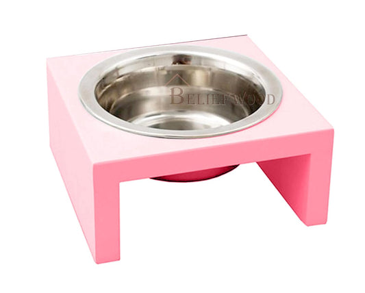 Modern Elevate Dog Bowl Stand Beautiful Raised Pet Feeder Bowl Stand for Providing Food and Water to Beloved for Small Breed Dog Puppies&Cats (Pink),Wood