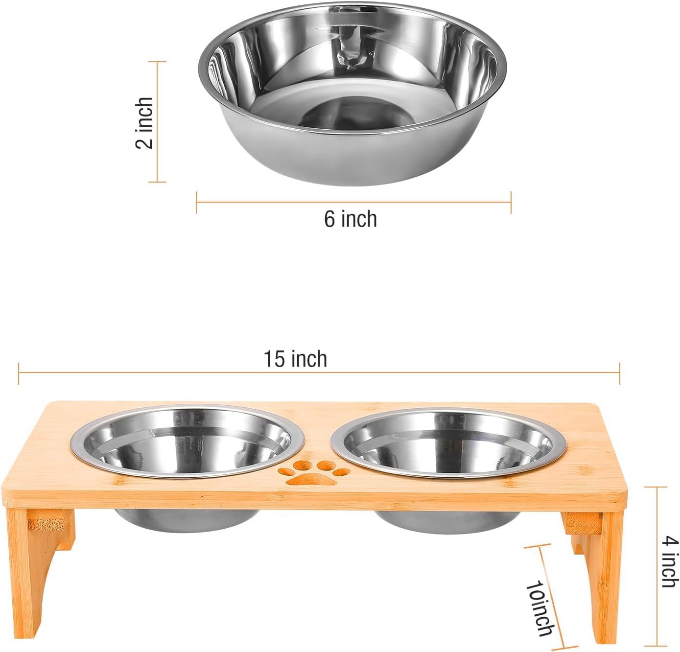 Elevated Pet Feeding Station, 38 cm Stand with 2 Stainless Steel Bowls, Dog Bowl Stand, Raised Dog Bowls for Small Dogs, Dog Food Bowls, Non-Slip Dog & Cat Feeder